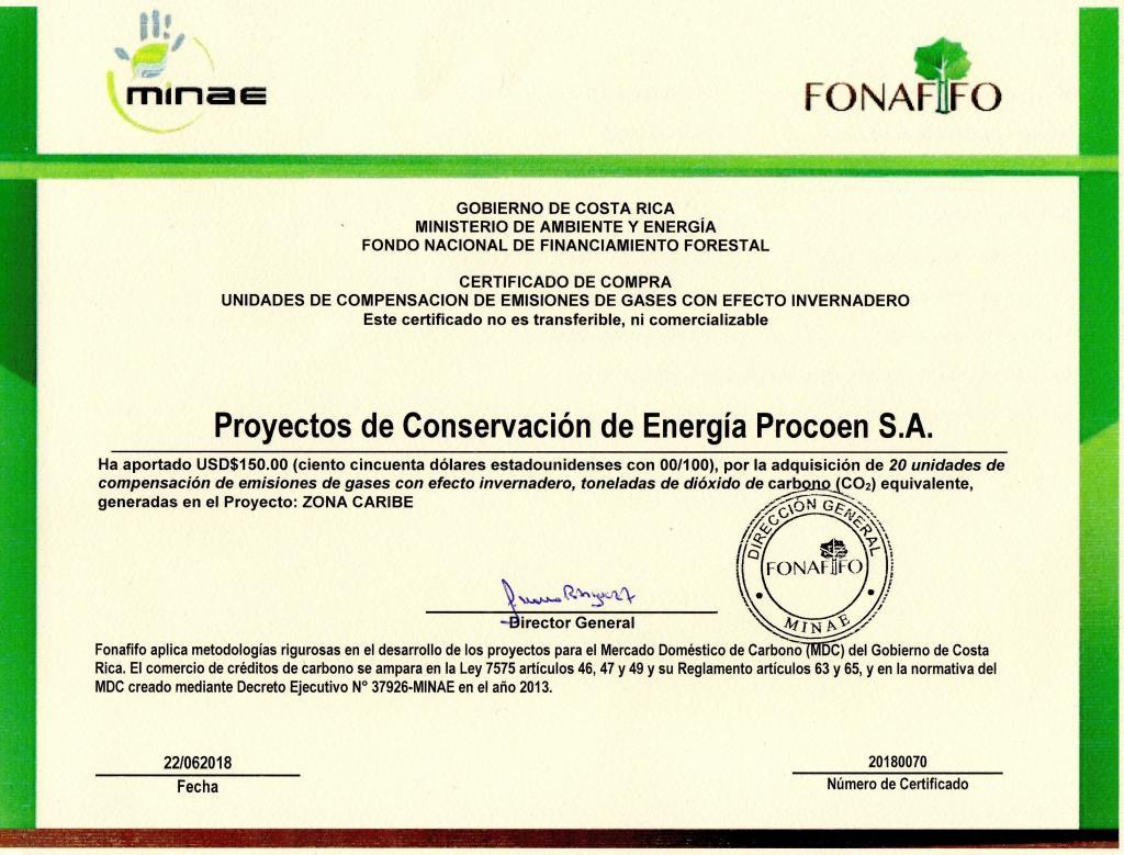 Certificado de compensación de gases de efecto invernadero
